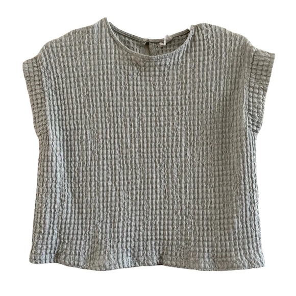 ZARA Short Sleeve Stretchy Waffle Kit Top With Open Tie Back size 13-14 - Picture 1 of 7